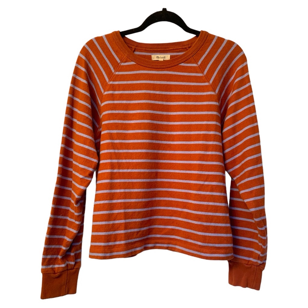 Madewell Women’s Rust Blue Striped Raglan Cotton LS Sweatshirt Size M